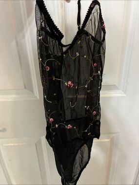 Sheer Black Embroidered Floral Bodysuit